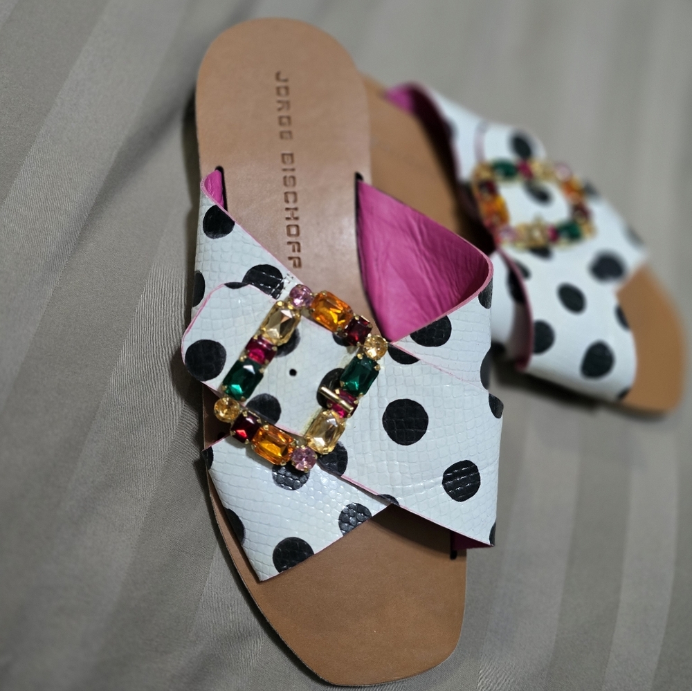 White and Black Polka Dot Sandals